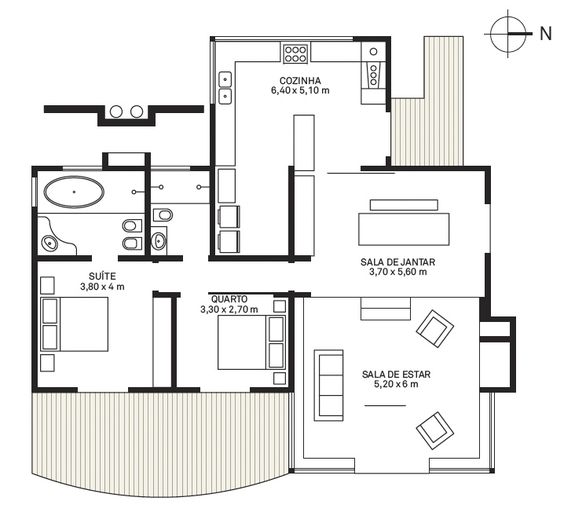 plantas de casas terreas com 1 quarto e 1 suite