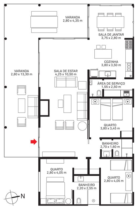 plantas de casas simples com 3 quartos e varanda