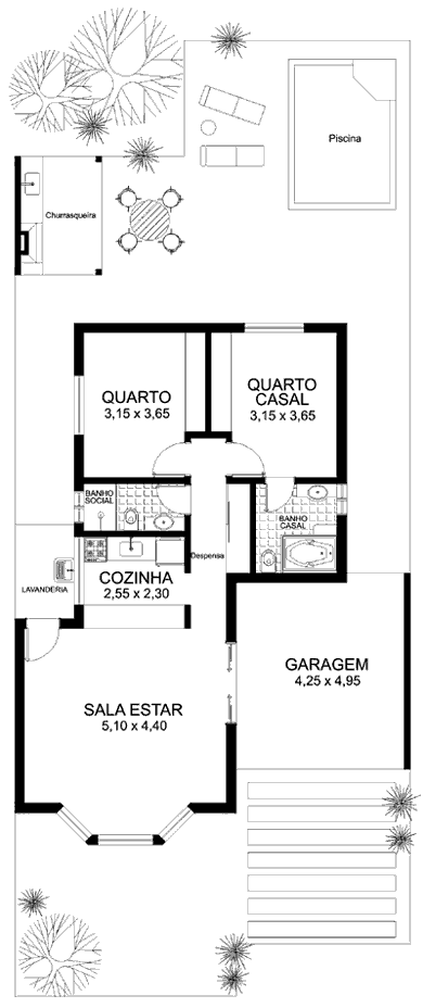 plantas de casas com 2 quartos e piscina