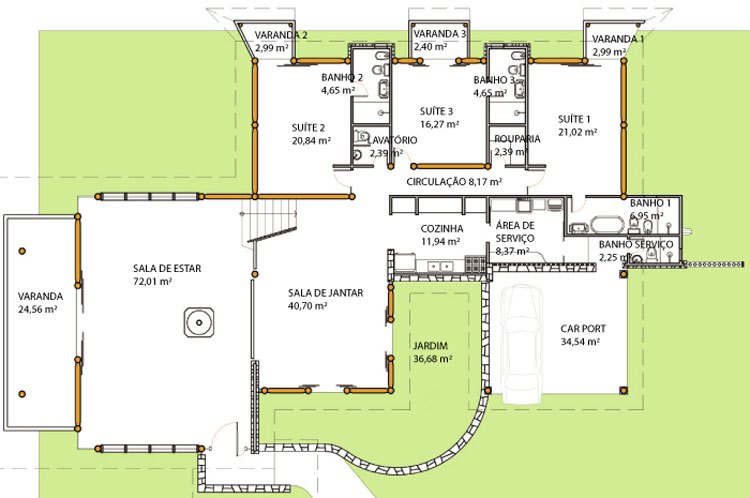 plantas de casas terreas com 3 suites