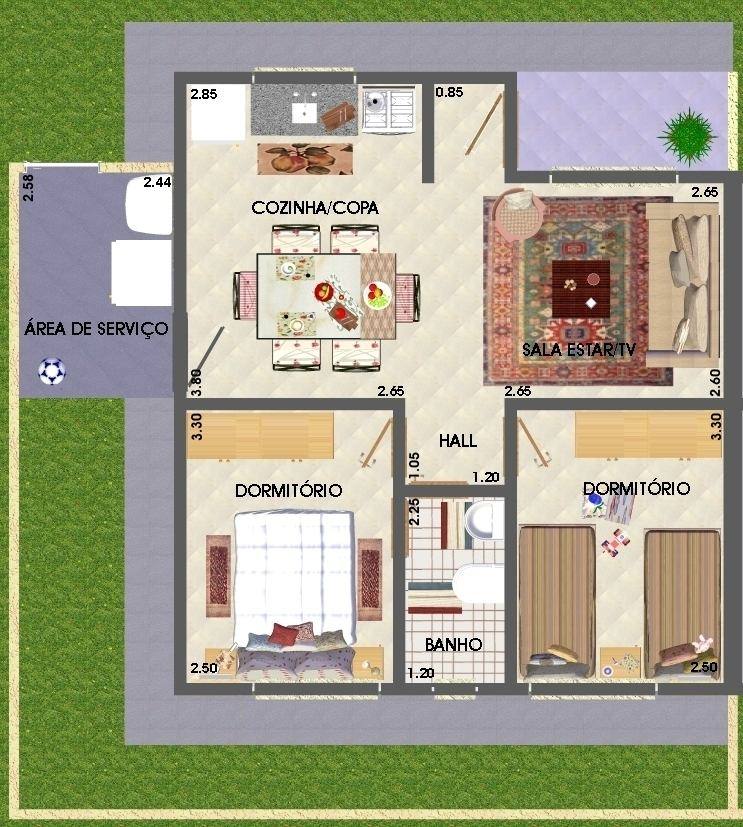 projetos de casas populares com 2 quartos