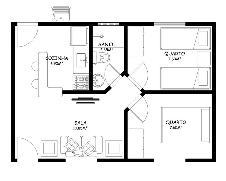projetos de casas simples com 2 quartos
