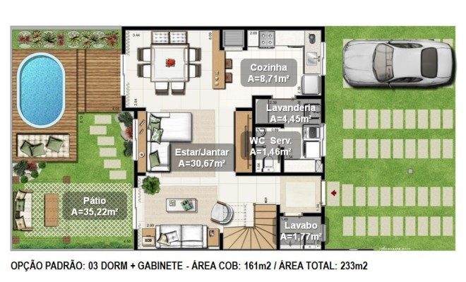 plantas de casas com area e garagem