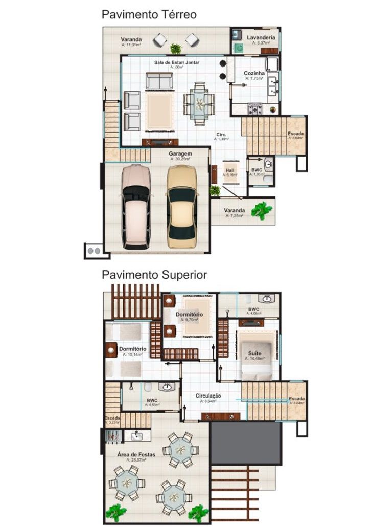 projetos para casas de 3 quartos