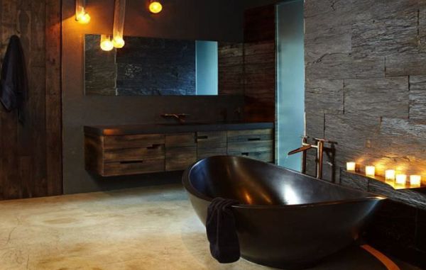 Por incrível que pareça a decoração rústica para banheiro também pode seguir por estilos diferentes (Foto: Divulgação)