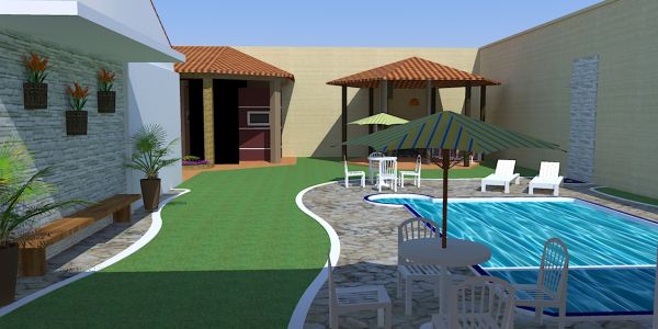 Há muitos projetos de casas com piscina nos fundo do terreno, escolha o que melhor se adequar ao seu caso (Foto: masterpiscina.com.br)              