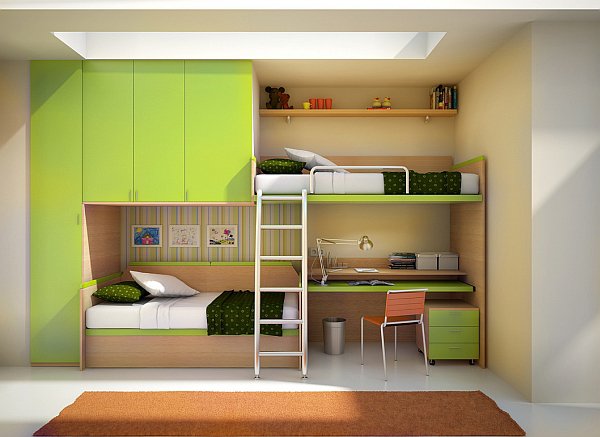 Decoração com cama beliche com escrivaninha é linda e funcional (Foto: architectureartdesigns.com) 