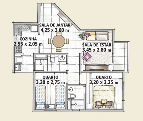A decoração de apartamentos pequenos com 70 m² pode ser tão interessante quanto a decoração de um apartamento maior (Foto: casa.abril.com.br) 