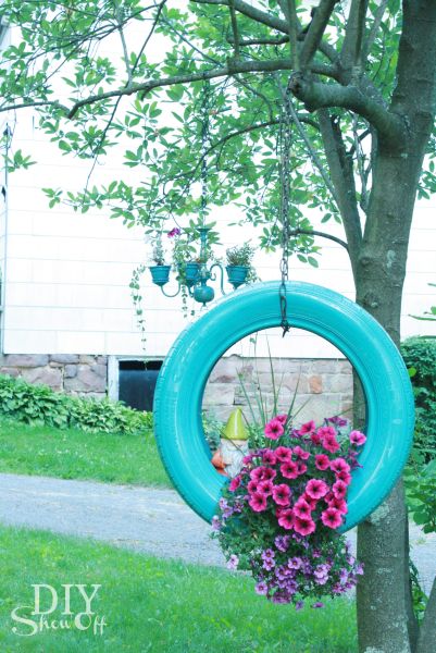 Decorando jardim com pneu velho você também economiza (Foto: diyshowoff.com)