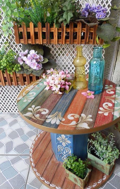 Decoração com Carretel de Madeira 
