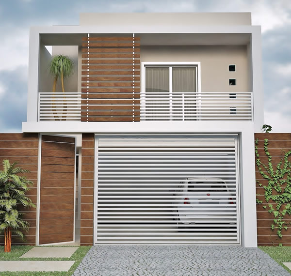 fachada de casas simples com portao de aluminio branco