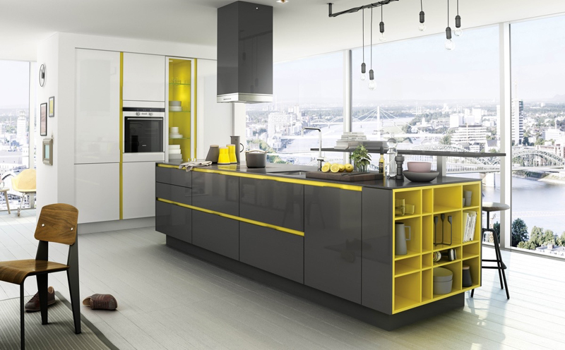 cozinha amarela com cinza