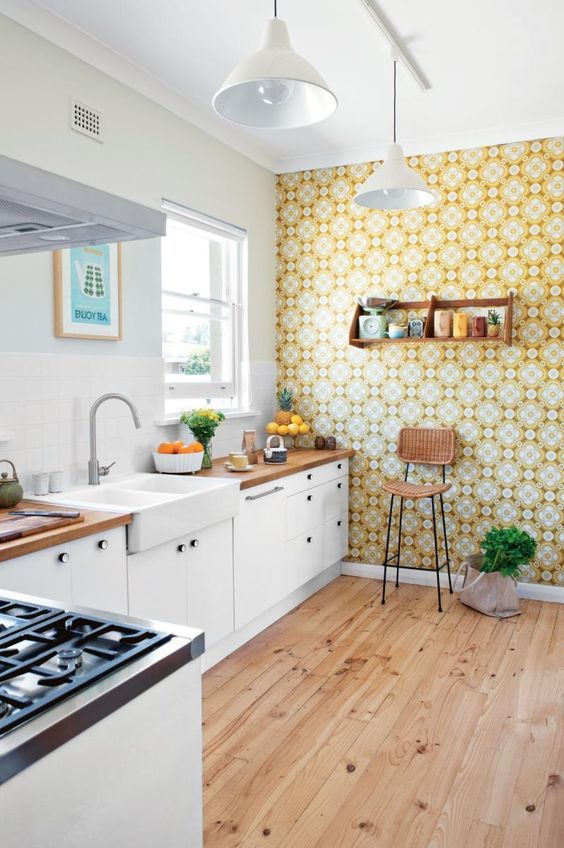 revestimento para parede de cozinha amarelo