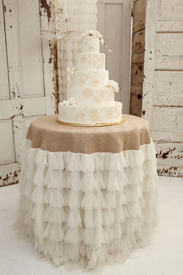 decoração com juta toalha do bolo