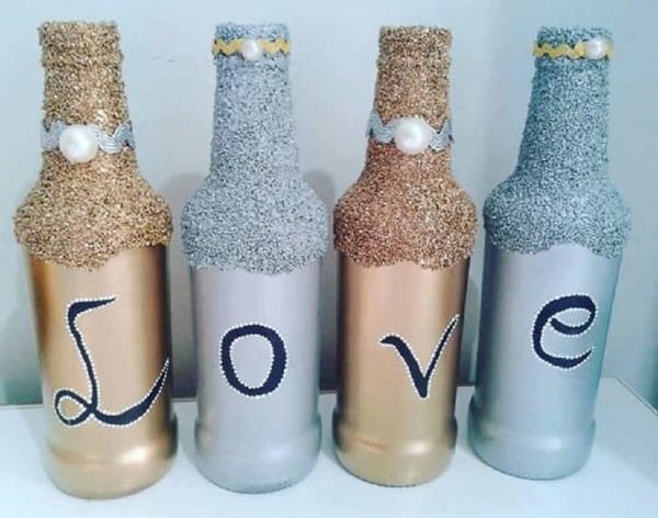 garrafas decoradas com glitter
