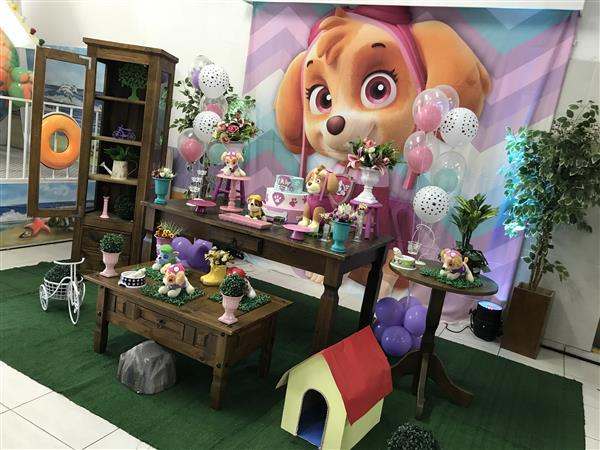 decoração patrulha canina skye rosa