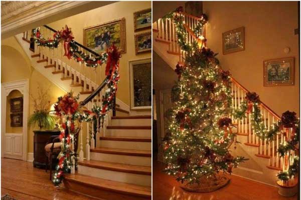 Decoração natalina para escadas de sala
