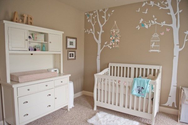 quarto de bebe simples e barato feminino pássaros