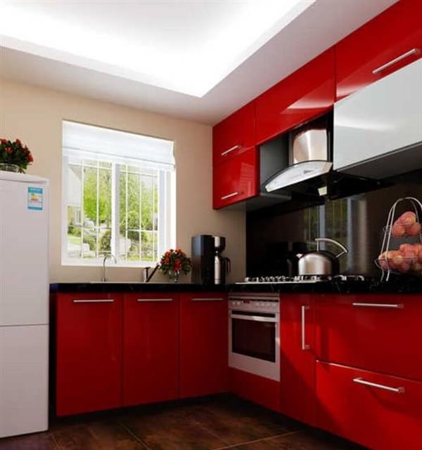 cozinha em preto e vermelho