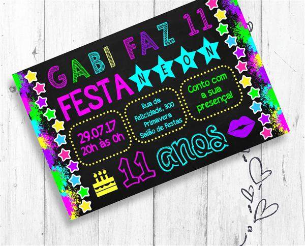 convite festa neon feminino