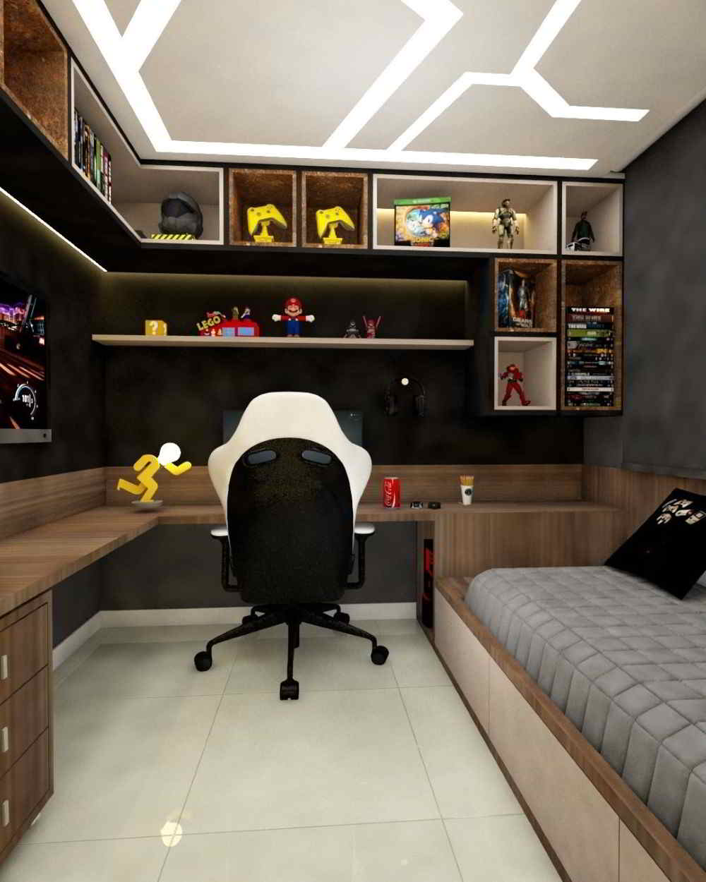 Quarto gamer decoração simples