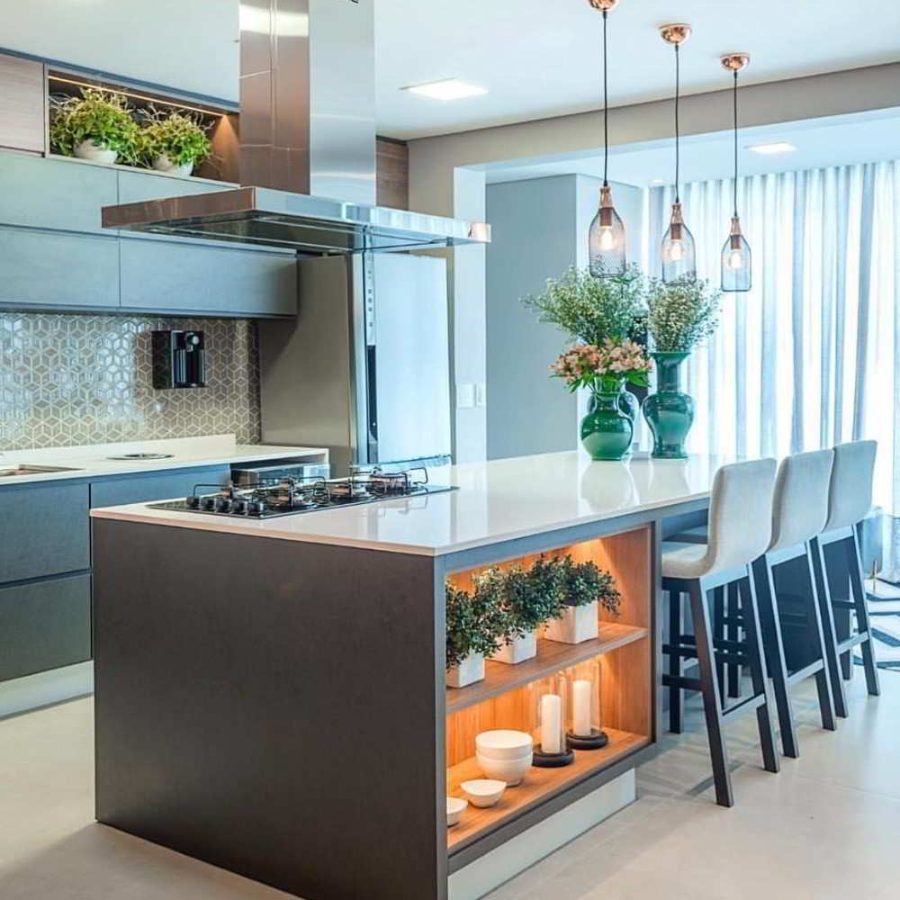 cozinha com ilha de alvenaria