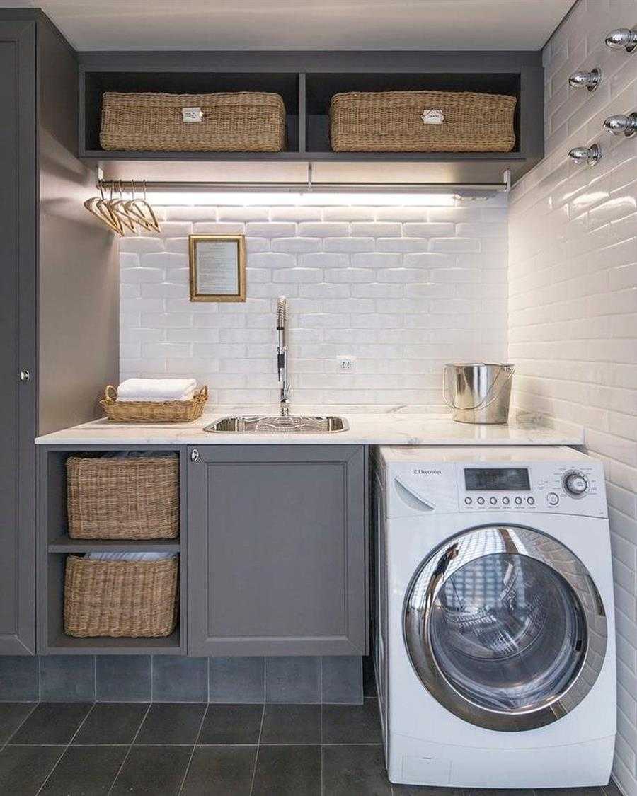 lavanderia planejada branca e cinza